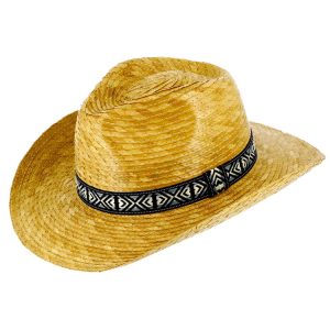 Palm straw hat, Western style, Aztec headband, UV protection